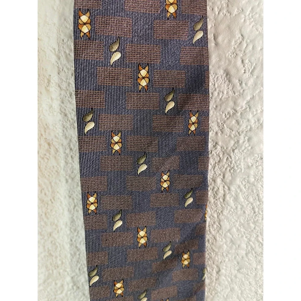 Vintage Today's Man Pure‎ Silk Necktie Brown Blue Patterned Business Casual